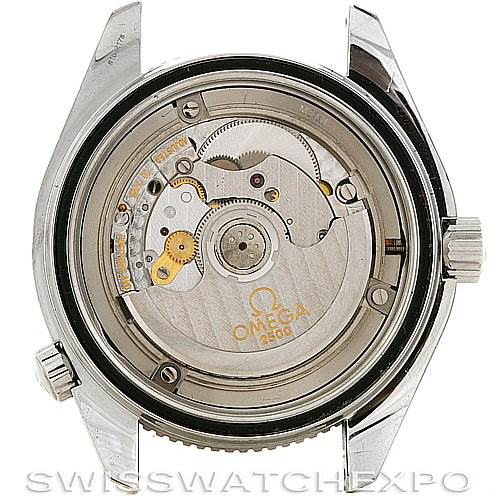 This image shows the movement of the Omega Planet Ocean 2909.50.38 OR 29095038 Men's Stainless Steel Black Dial 2909.50.38 OR 29095038 Men's Stainless Steel Black Dial watch from a rear angle with the case back removed.