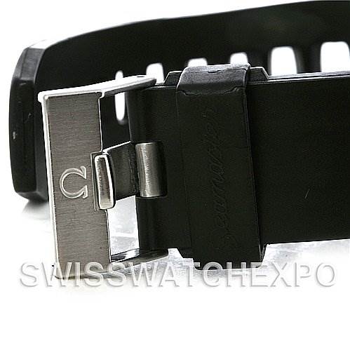 The image shows a close-up of the clasp on a black rubber strap for the Omega Planet Ocean 2908.50.91 Men
s Stainless Steel Black Dial 2908.50.91 Men
s Stainless Steel Black Dial watch.