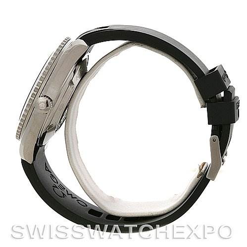 The image shows a side profile of the Omega Planet Ocean 2900.50.91 Men
s Stainless Steel Black Dial 2900.50.91 Men
s Stainless Steel Black Dial watch, highlighting the case, bezel, crown, and strap.