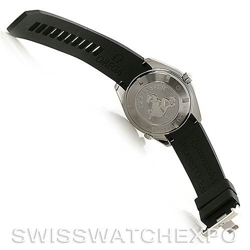 The image shows the back case and strap of the Omega Planet Ocean 2900.50.91 Men
s Stainless Steel Black Dial 2900.50.91 Men
s Stainless Steel Black Dial watch at an angle.