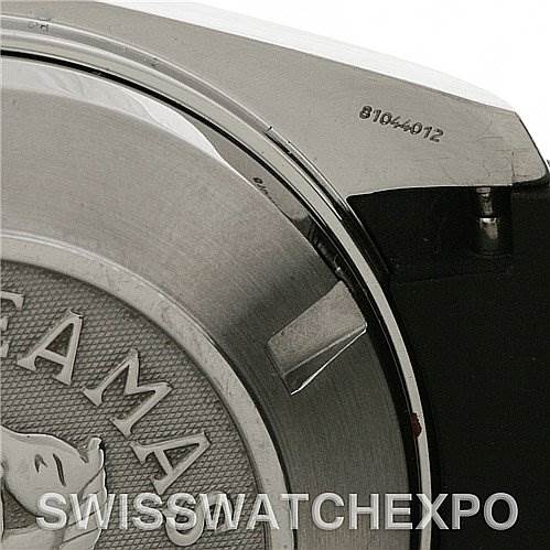 The image shows the case back and part of the bezel of the Omega Planet Ocean 2900.50.91 Men's Stainless Steel Black Dial 2900.50.91 Men's Stainless Steel Black Dial watch, including the serial number.