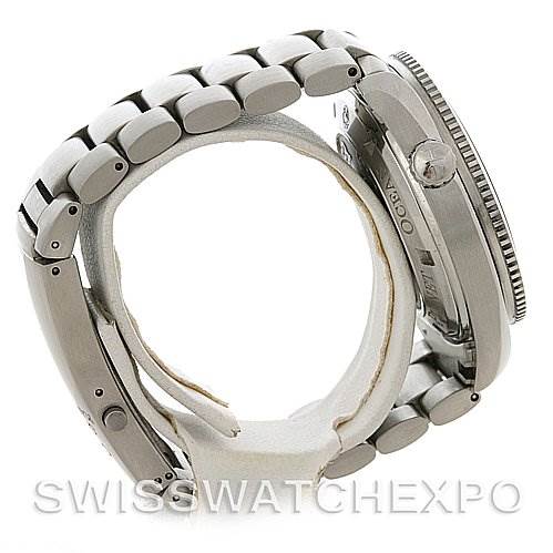 The image shows a side view of an Omega Planet Ocean 2909.50 Men's Stainless Steel Black Dial 2909.50 Men's Stainless Steel Black Dial watch, focusing on the bracelet, side casing, and crown.