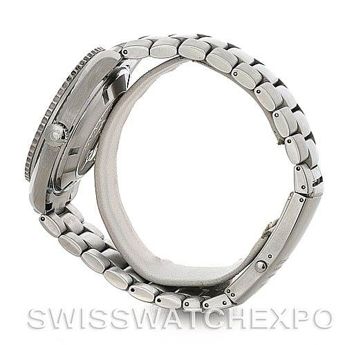 The image shows the side profile and bracelet of the Omega Planet Ocean 2200.50 Men's Stainless Steel Black Dial 2200.50 Men's Stainless Steel Black Dial watch.