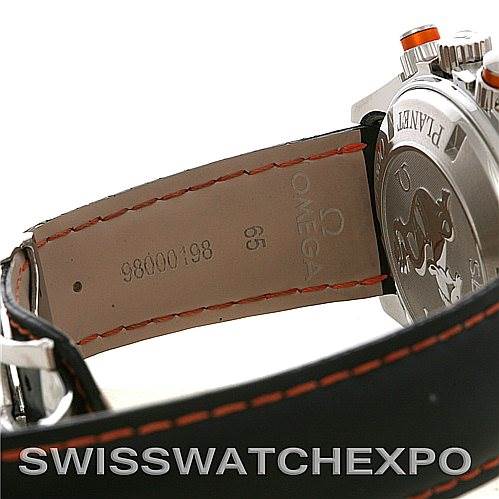 The image shows the side view of the Omega Planet Ocean 2918.50.82 Men
s Stainless Steel Black Dial 2918.50.82 Men
s Stainless Steel Black Dial
s strap, case back, and a portion of the metal bracelet.