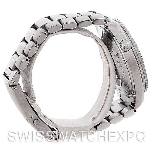 Side view of the Omega Planet Ocean 2208.50.00 Men's Stainless Steel Black Dial 2208.50.00 Men's Stainless Steel Black Dial watch, showing the bracelet, case side, crown, and partial case back.