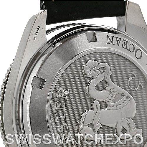 This image shows the back casing of the Omega Planet Ocean 2901.50.81 Men
s Stainless Steel Black Dial 2901.50.81 Men
s Stainless Steel Black Dial watch, focusing on the Seamaster engravings and design.