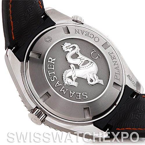 The image shows the case back of the Omega Planet Ocean 2900.51.82 Men's Stainless Steel Black Dial 2900.51.82 Men's Stainless Steel Black Dial watch, displaying the "Seamaster" engraving and emblem.