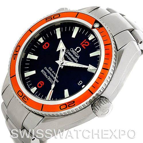 The Omega Planet Ocean 2209.50.00 Men
s Stainless Steel Black Dial 2209.50.00 Men
s Stainless Steel Black Dial watch is shown at a slight angle, highlighting its bezel, dial, and crown.