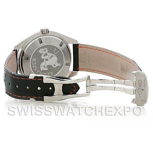 The image shows the back view of an Omega Planet Ocean 2900.51.82 Men's Stainless Steel Black Dial 2900.51.82 Men's Stainless Steel Black Dial watch, displaying the case back and the deployment clasp of the strap.