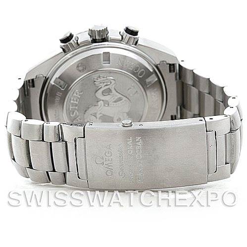 The image shows the back case and bracelet of the Omega Planet Ocean 2210.50.00 Men
s Stainless Steel Black Dial 2210.50.00 Men
s Stainless Steel Black Dial watch, captured from a rear angle.