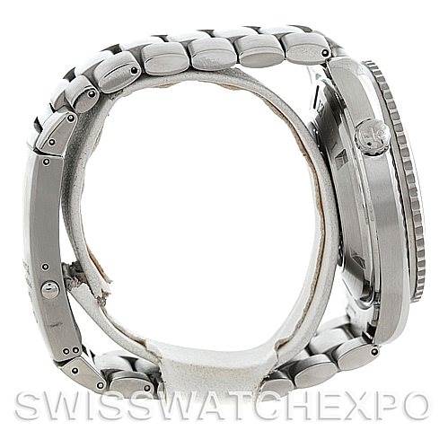 This image shows a side profile view of the Omega Planet Ocean 2208.50.00 Men
s Stainless Steel Black Dial 2208.50.00 Men
s Stainless Steel Black Dial watch, highlighting the band, case, and crown.