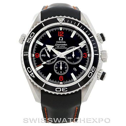 The image shows a front view of the Omega Planet Ocean 2910.51.82 Men
s Stainless Steel Black Dial 2910.51.82 Men
s Stainless Steel Black Dial watch, featuring the dial, bezel, and strap.