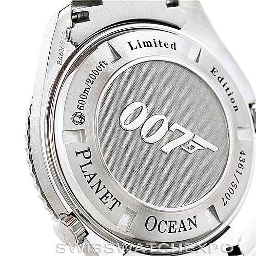 The image shows the back case of the Omega Planet Ocean 222.30.46.20.01.001 Men's Stainless Steel Black Dial 222.30.46.20.01.001 Men's Stainless Steel Black Dial watch, featuring the "007" logo and limited edition markings.