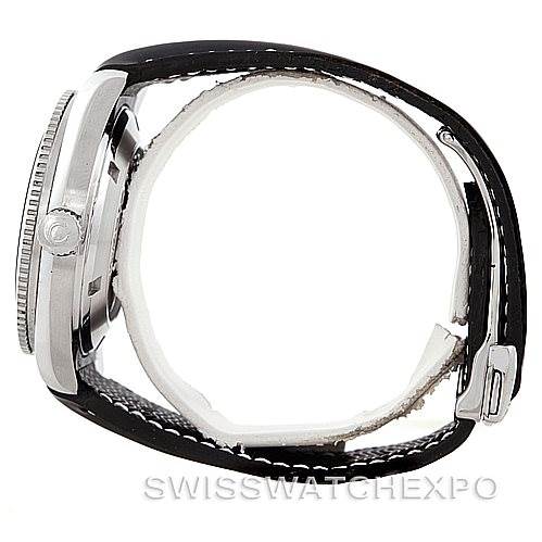 This image shows a side view of the Omega Planet Ocean 2909.50.82 Men
s Stainless Steel Black Dial 2909.50.82 Men
s Stainless Steel Black Dial watch, featuring the case, bezel, crown, and strap.