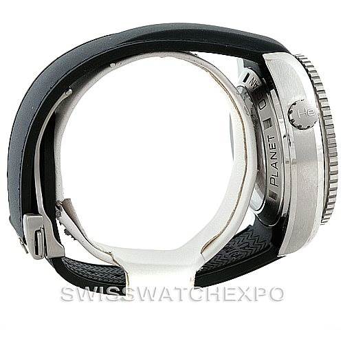 The image shows a side view of the Omega Planet Ocean 232.32.46.51.01.003 Men
s Stainless Steel Black Dial 232.32.46.51.01.003 Men
s Stainless Steel Black Dial watch, highlighting the case, bezel, crown, and part of the strap.