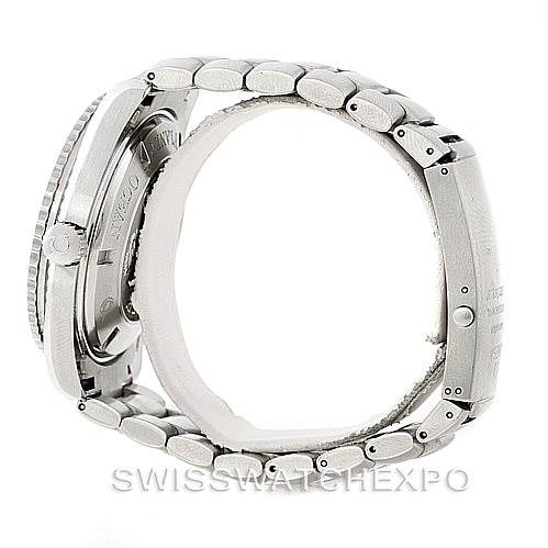 The image shows a side view of the Omega Planet Ocean 2200.51.00 Men
s Stainless Steel Black Dial 2200.51.00 Men
s Stainless Steel Black Dial watch, focusing on the case and metallic bracelet.