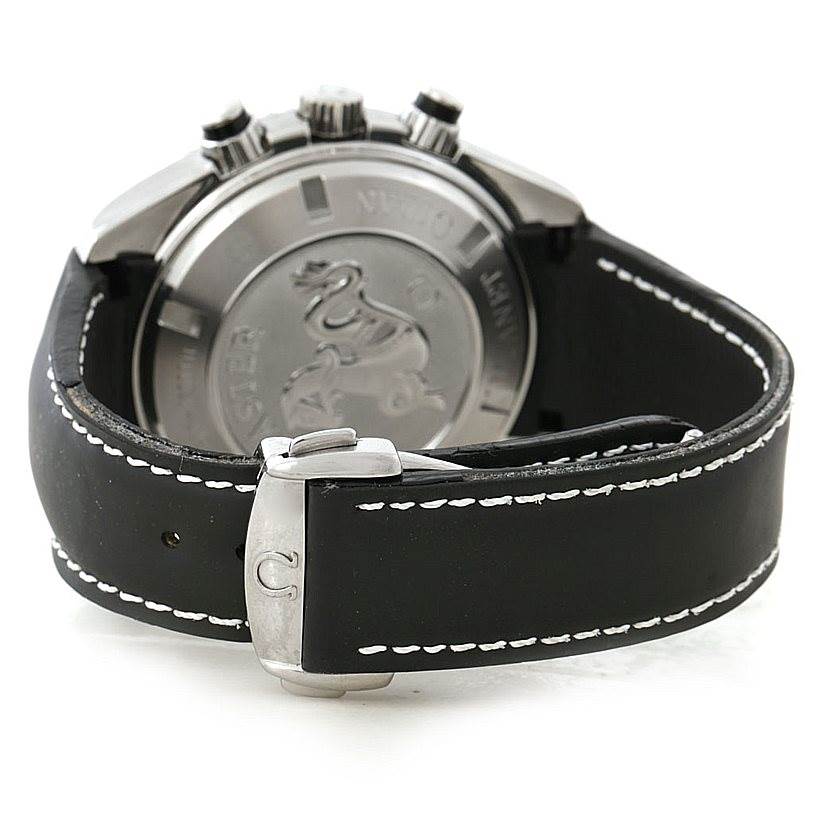 The image shows the back of the Omega Planet Ocean 2910.50.81 Men
s Stainless Steel Black Dial 2910.50.81 Men
s Stainless Steel Black Dial watch, highlighting its case back, strap, and buckle.