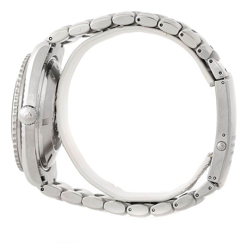 The image shows a side view of the Omega Planet Ocean 2200.50.00 Men
s Stainless Steel Black Dial 2200.50.00 Men
s Stainless Steel Black Dial watch, featuring the case and part of the band.