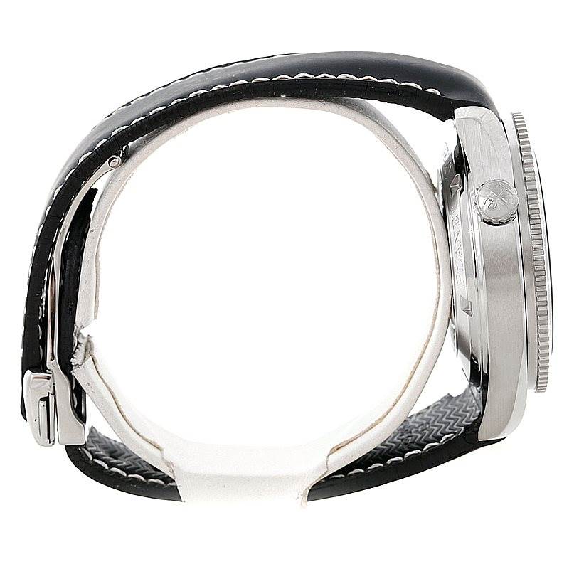 The image shows a side view of the Omega Planet Ocean 2901.50.81 Men
s Stainless Steel Black Dial 2901.50.81 Men
s Stainless Steel Black Dial watch, highlighting the case, bezel, crown, and part of the band.