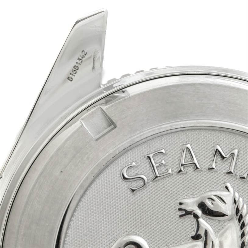 The image shows the back case and lug of the Omega Planet Ocean 2209.50.00 Men
s Stainless Steel Black Dial 2209.50.00 Men
s Stainless Steel Black Dial watch from the Seamaster series.