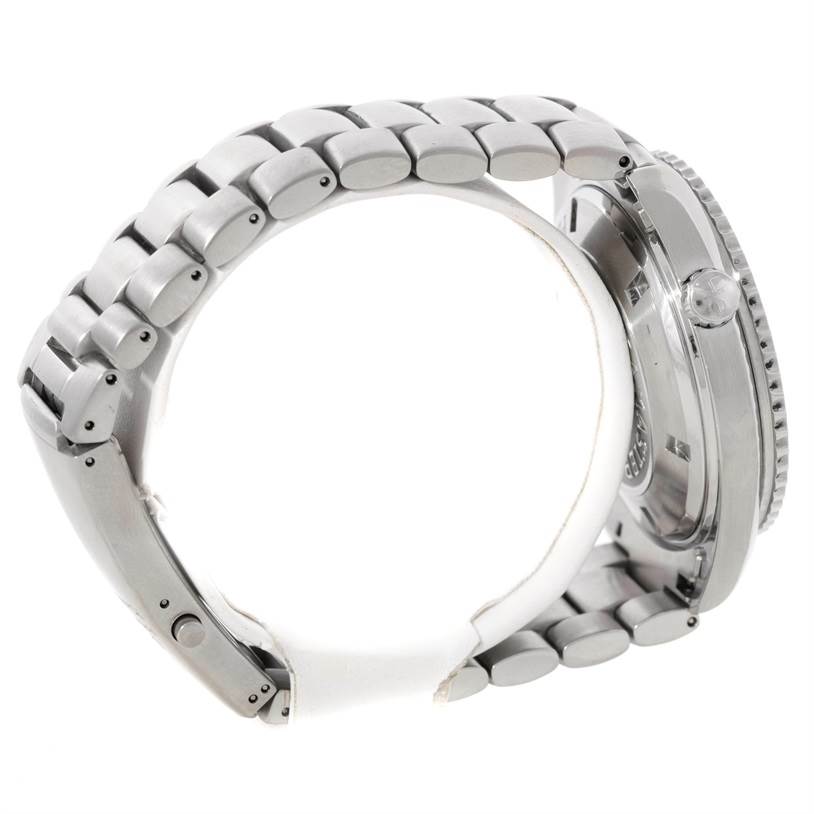 The image shows a side view of the bracelet and side crown of the Omega Planet Ocean 2200.50.00 Men's Stainless Steel Black Dial 2200.50.00 Men's Stainless Steel Black Dial watch.