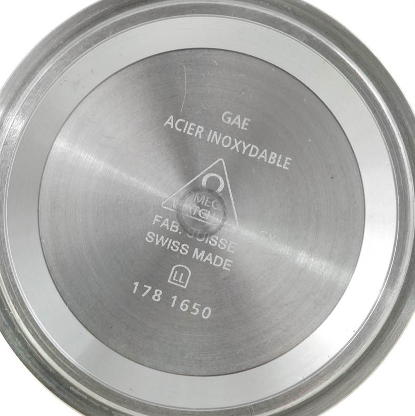 The image shows the case back of an Omega Planet Ocean 2210.51.00 Men's Stainless Steel Black Dial 2210.51.00 Men's Stainless Steel Black Dial watch, displaying engravings and model details. 