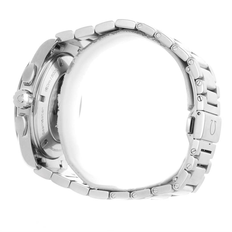 The image shows the side and back view of the Omega Aqua Terra 231.10.44.50.01.001 Men
s Stainless Steel Black Dial 231.10.44.50.01.001 Men
s Stainless Steel Black Dial watch, highlighting the bracelet, clasp, and partial back case.