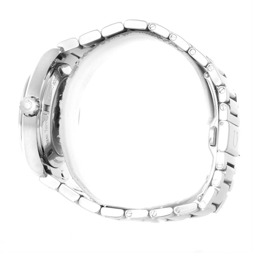 The image shows a side view of the Omega Aqua Terra 231.10.39.21.02.001 Men
s Stainless Steel Silver Dial 231.10.39.21.02.001 Men
s Stainless Steel Silver Dial watch, focusing on its stainless steel bracelet and crown.