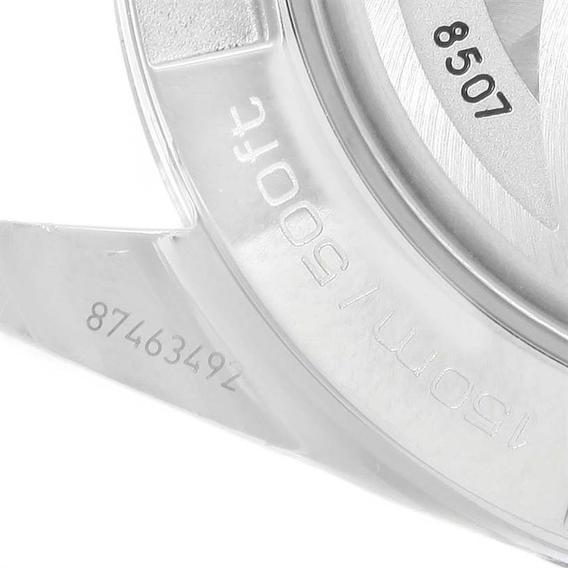 This image shows a close-up of the serial number and water resistance marking on the back casing of an Omega Aqua Terra 231.10.42.21.03.004 Men
s Stainless Steel Blue Dial 231.10.42.21.03.004 Men
s Stainless Steel Blue Dial watch.