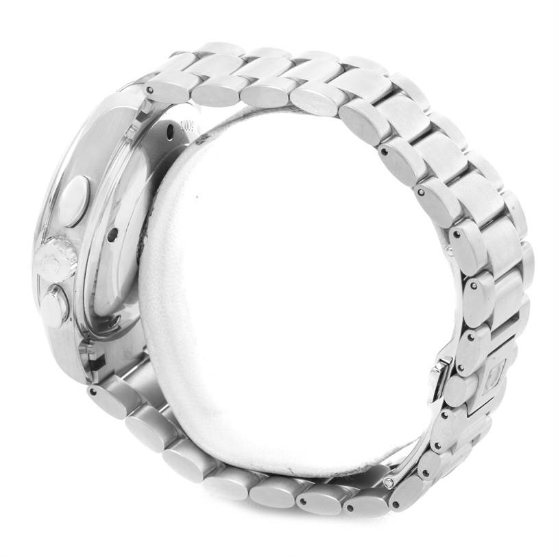 The image shows a side angle of the Omega Aqua Terra 2512.52.00 Men
s Stainless Steel Black Dial 2512.52.00 Men
s Stainless Steel Black Dial watch, highlighting its case and metal bracelet.