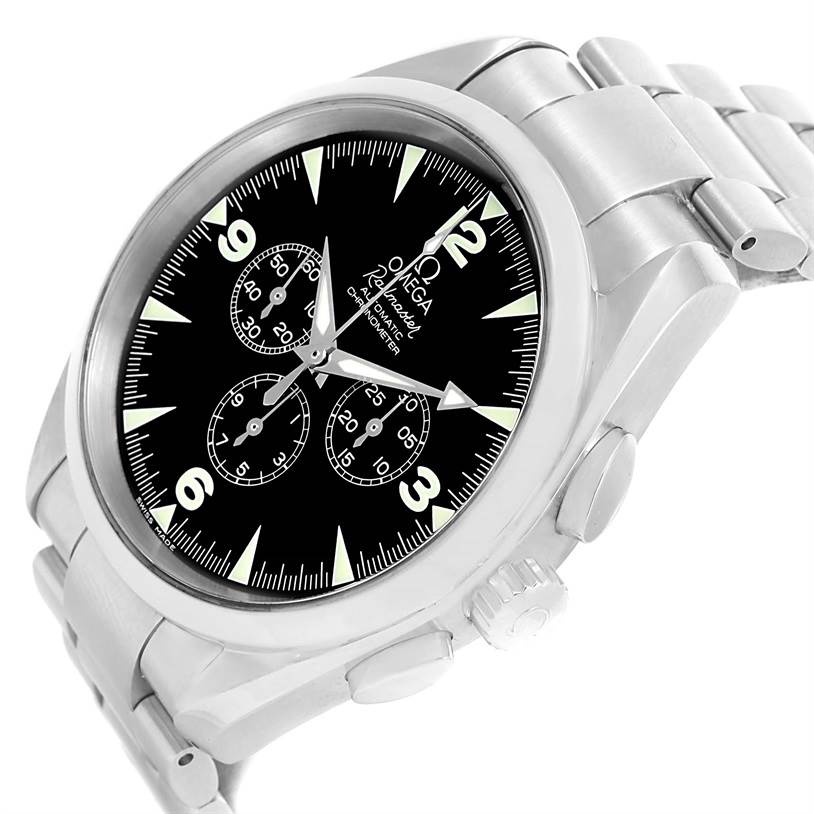 The Omega Aqua Terra 2512.52.00 Men
s Stainless Steel Black Dial 2512.52.00 Men
s Stainless Steel Black Dial model watch is shown from an angled perspective displaying the dial, crown, and part of the bracelet.