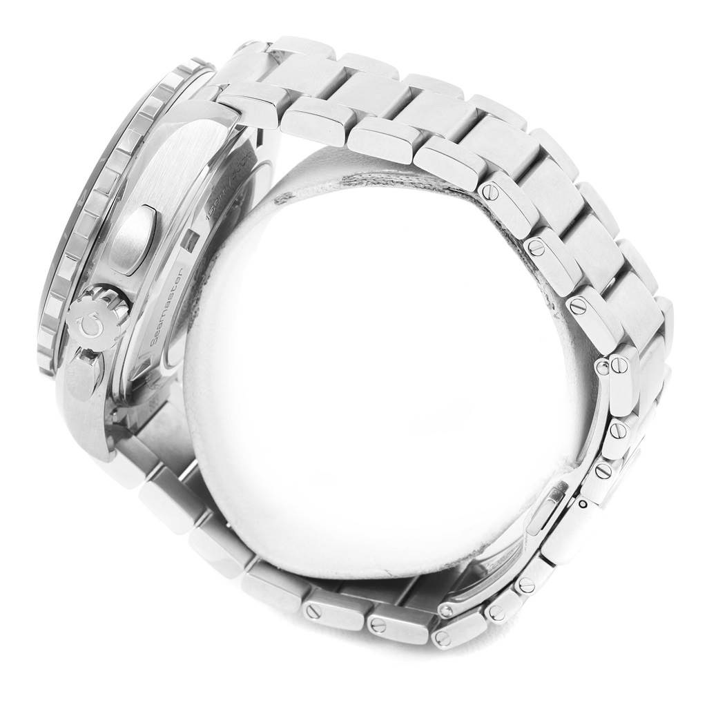 The image shows a side view of the Omega Aqua Terra 231.10.44.52.04.001 Men
s Stainless Steel White Dial 231.10.44.52.04.001 Men
s Stainless Steel White Dial watch, focusing on the case, crown, and part of the bracelet.