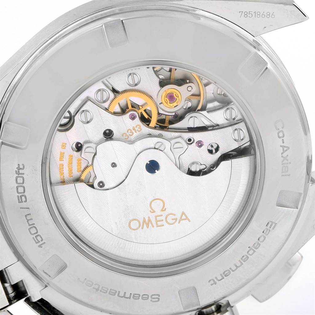 The image shows the Omega Aqua Terra 231.10.44.50.04.001 Men's Stainless Steel White Dial 231.10.44.50.04.001 Men's Stainless Steel White Dial watch's case back, revealing the intricate movement and components inside.