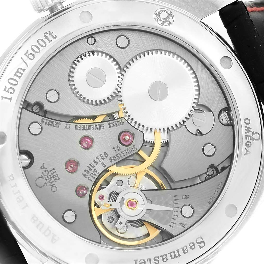 The image shows the back view of the Omega Aqua Terra 231.13.49.10.06.001 Men
s Stainless Steel Grey Dial 231.13.49.10.06.001 Men
s Stainless Steel Grey Dial model, revealing its internal mechanical movements and components.