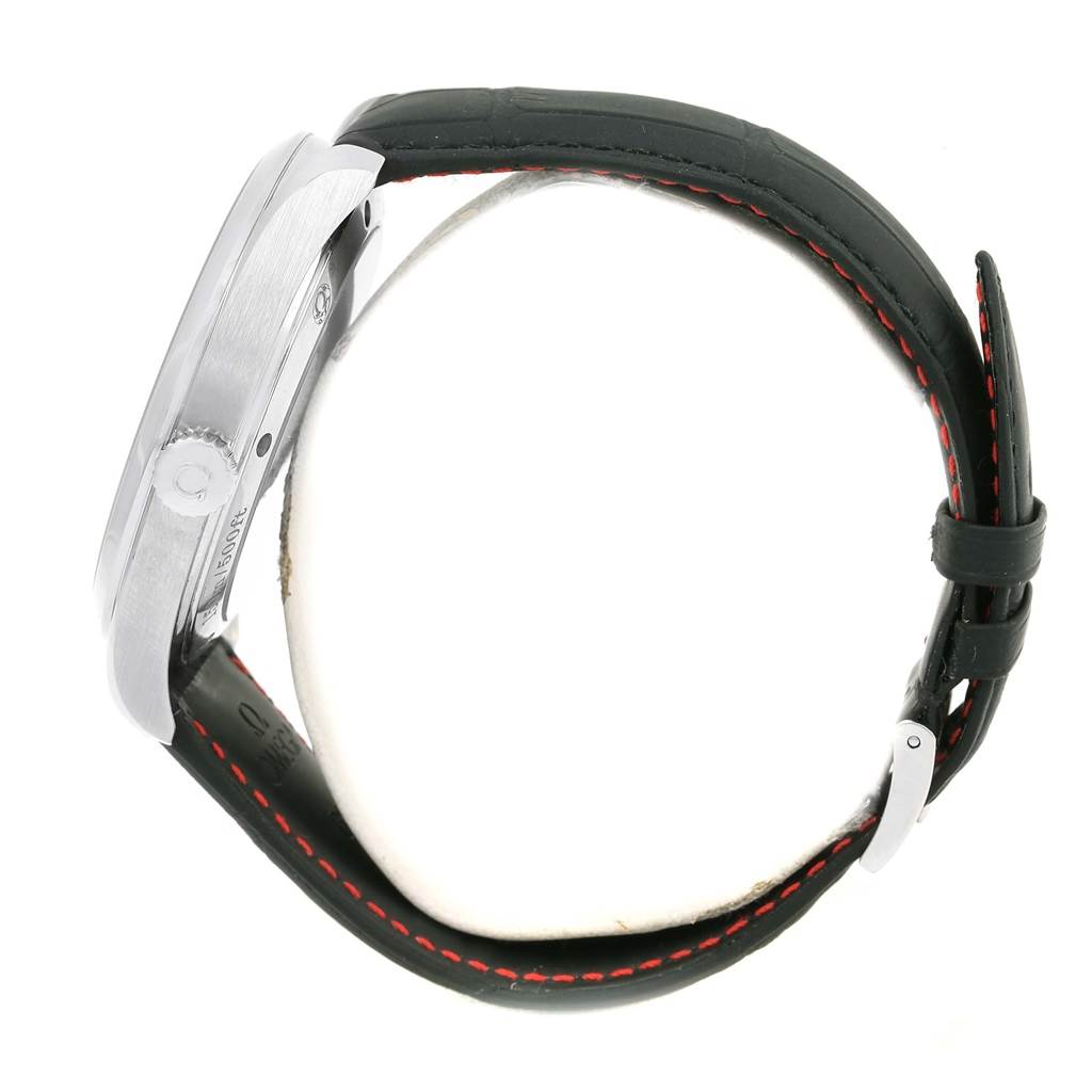 The image shows a side view of an Omega Aqua Terra 231.13.49.10.06.001 Men
s Stainless Steel Grey Dial 231.13.49.10.06.001 Men
s Stainless Steel Grey Dial watch, highlighting the casing, crown, and part of the strap.