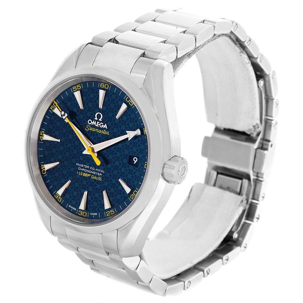 The Omega Aqua Terra 231.10.42.21.03.004 Men
s Stainless Steel Blue Dial 231.10.42.21.03.004 Men
s Stainless Steel Blue Dial watch is shown at an angled view, highlighting the dial, bezel, crown, and bracelet.