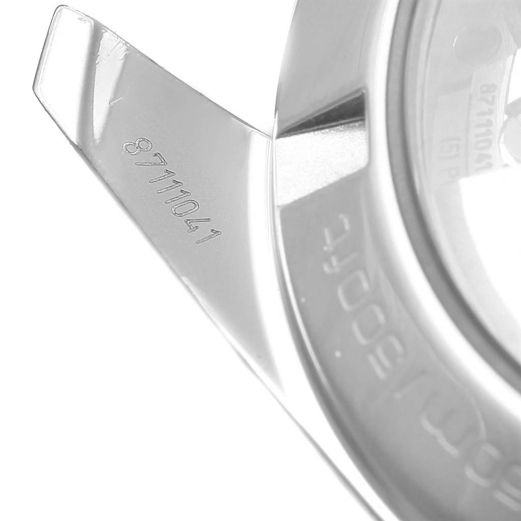 The image shows a close-up angle of the strap attachment and engraved serial number of the Omega Aqua Terra 231.10.39.21.03.001 Men
s Stainless Steel Blue Dial 231.10.39.21.03.001 Men
s Stainless Steel Blue Dial watch model.