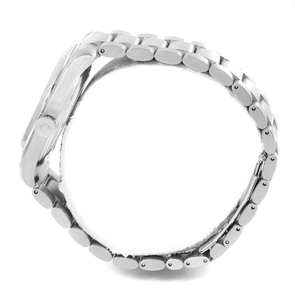 The image shows a side view of the Omega Aqua Terra 2503.33.00 Men
s Stainless Steel Silver Dial 2503.33.00 Men
s Stainless Steel Silver Dial watch, clearly displaying its metal bracelet and crown.