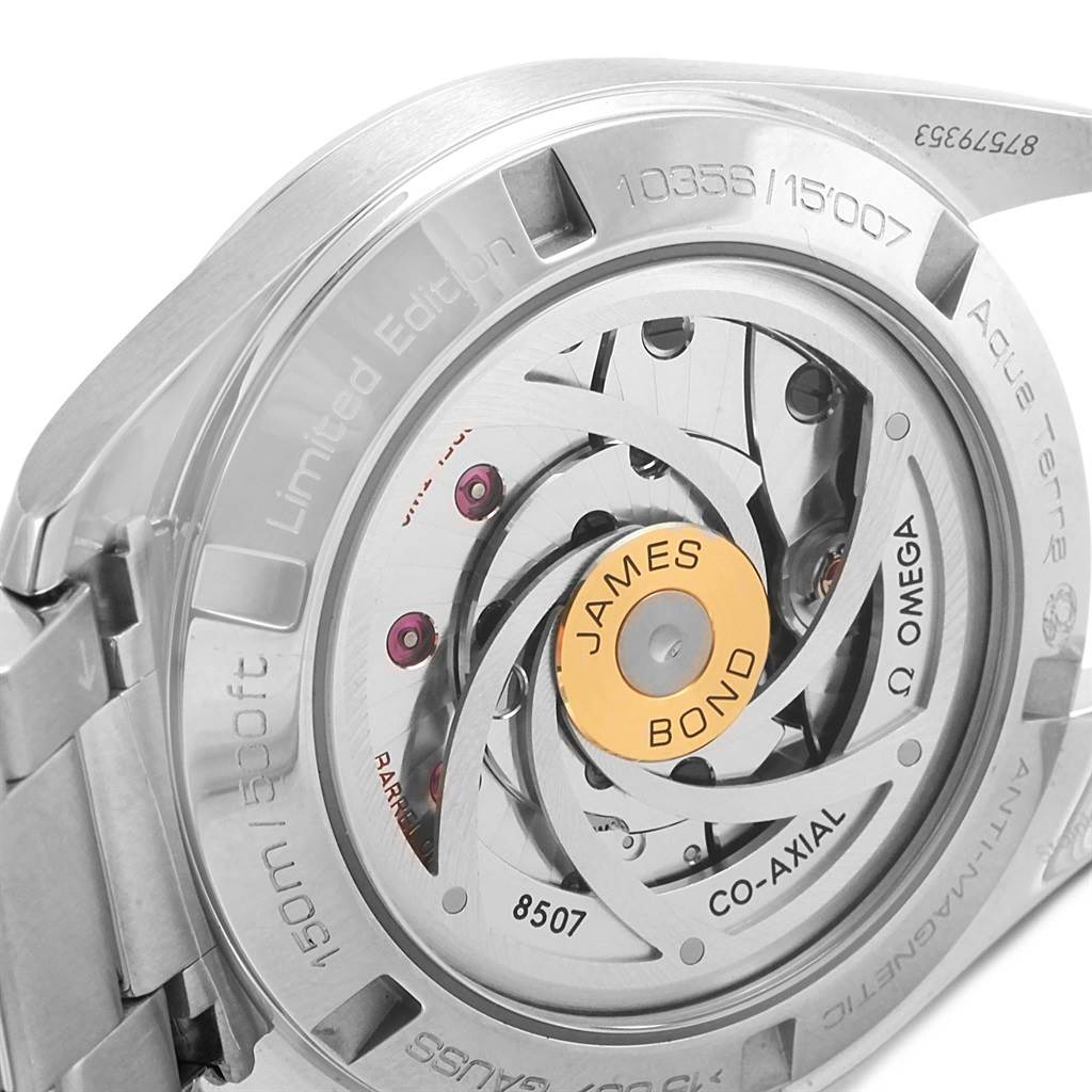 This image shows the open case back of an Omega Aqua Terra 231.10.42.21.03.004 Men's Stainless Steel Blue Dial 231.10.42.21.03.004 Men's Stainless Steel Blue Dial watch, revealing the movement and detailing.