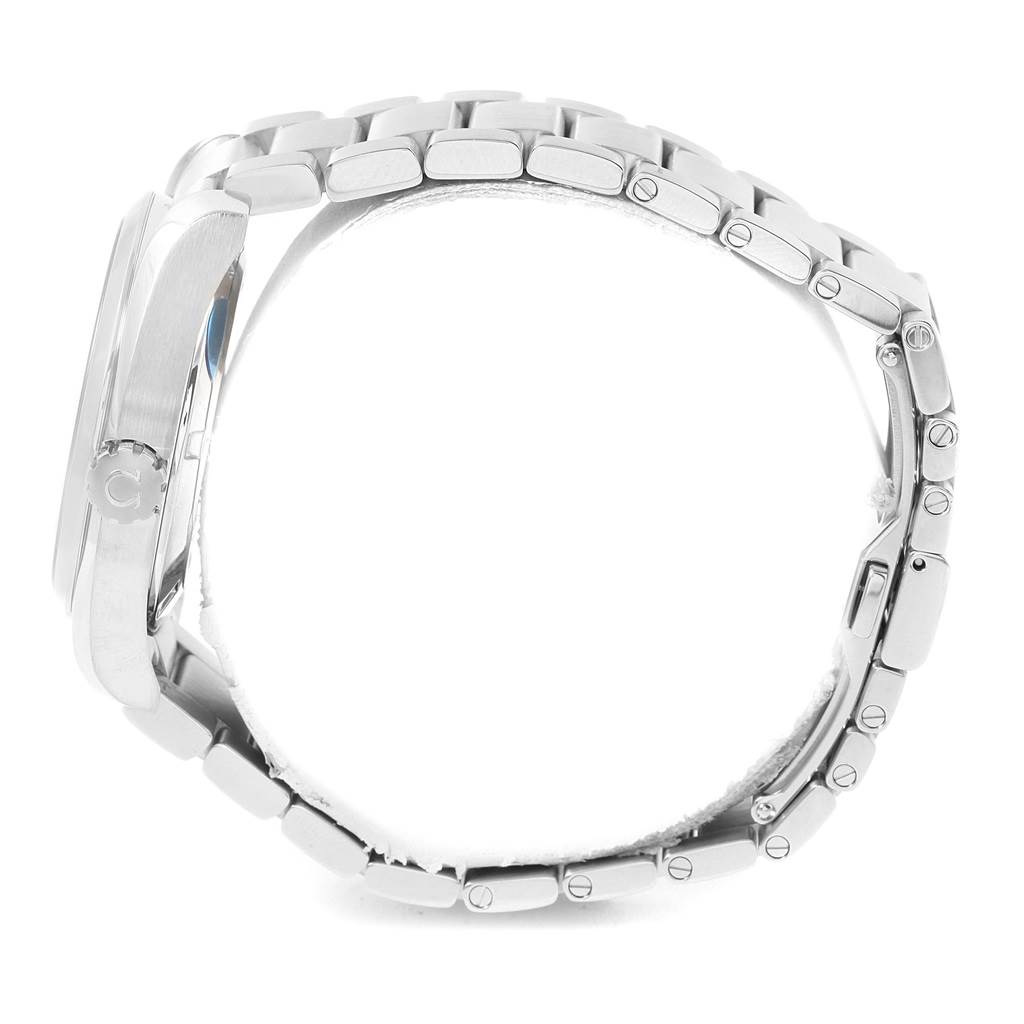 The image shows a side view of the Omega Aqua Terra 231.10.39.60.06.001 Men's Stainless Steel Grey Dial 231.10.39.60.06.001 Men's Stainless Steel Grey Dial watch, highlighting its metal bracelet and side case profile.