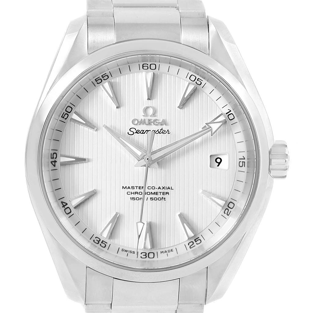 The Omega Aqua Terra 231.10.42.21.02.001 Men
s Stainless Steel Silver Dial 231.10.42.21.02.001 Men
s Stainless Steel Silver Dial watch is shown from a front angle, highlighting its face, dial, and bracelet.