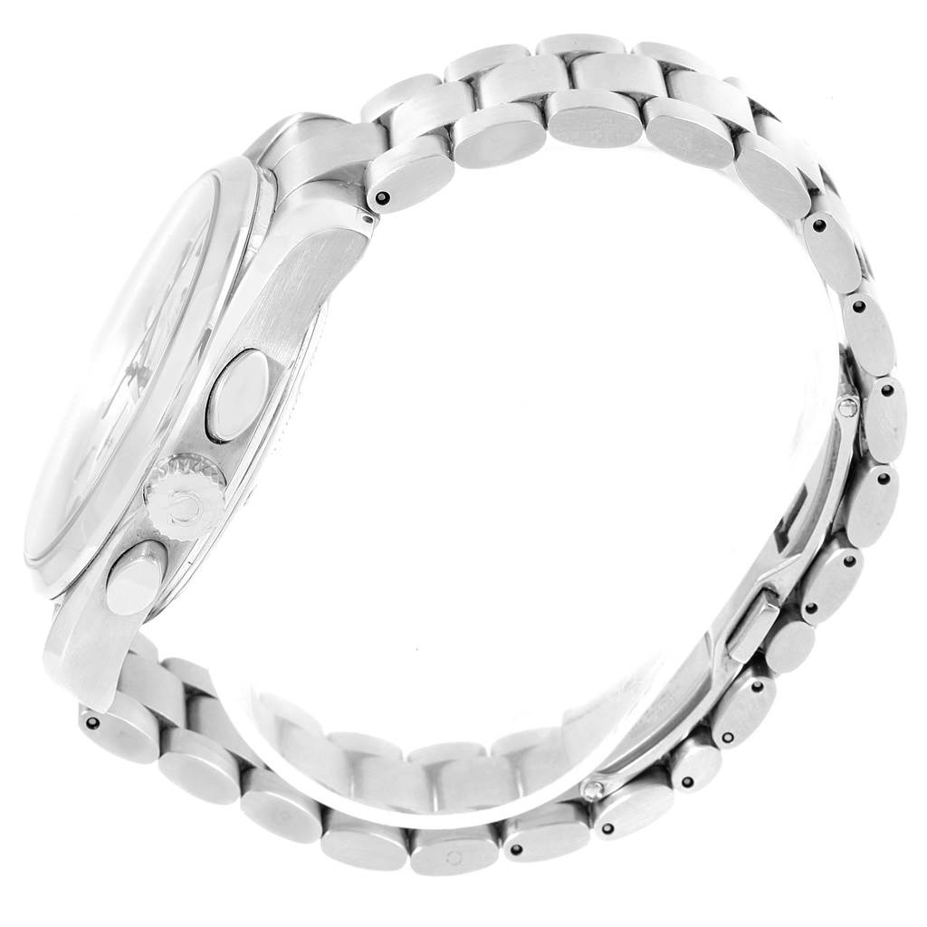 The image shows a side view of the Omega Aqua Terra 2512.30.00 Men
s Stainless Steel Silver Dial 2512.30.00 Men
s Stainless Steel Silver Dial watch, highlighting the case, crown, and metal bracelet.