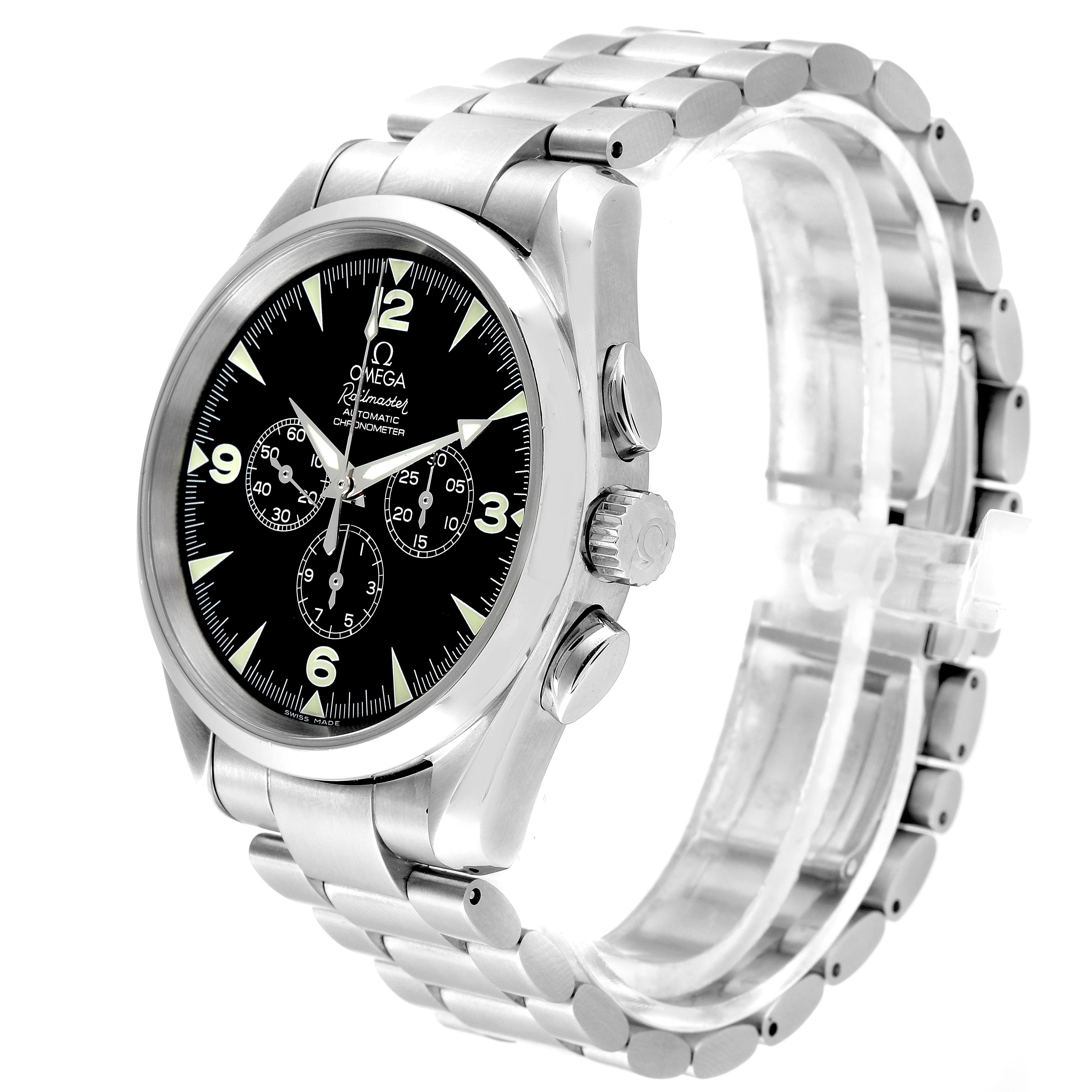 The image shows a side and front angle of the Omega Aqua Terra 2512.52.00 Men's Stainless Steel Black Dial 2512.52.00 Men's Stainless Steel Black Dial watch, highlighting its stainless steel band and black dial.