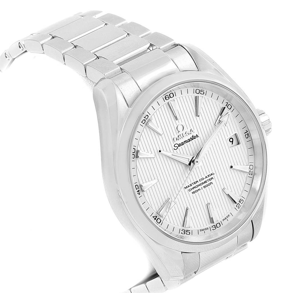 The image shows a front angled view of the Omega Aqua Terra 231.10.39.21.02.001 Men
s Stainless Steel Silver Dial 231.10.39.21.02.001 Men
s Stainless Steel Silver Dial watch, highlighting the dial, case, and band.