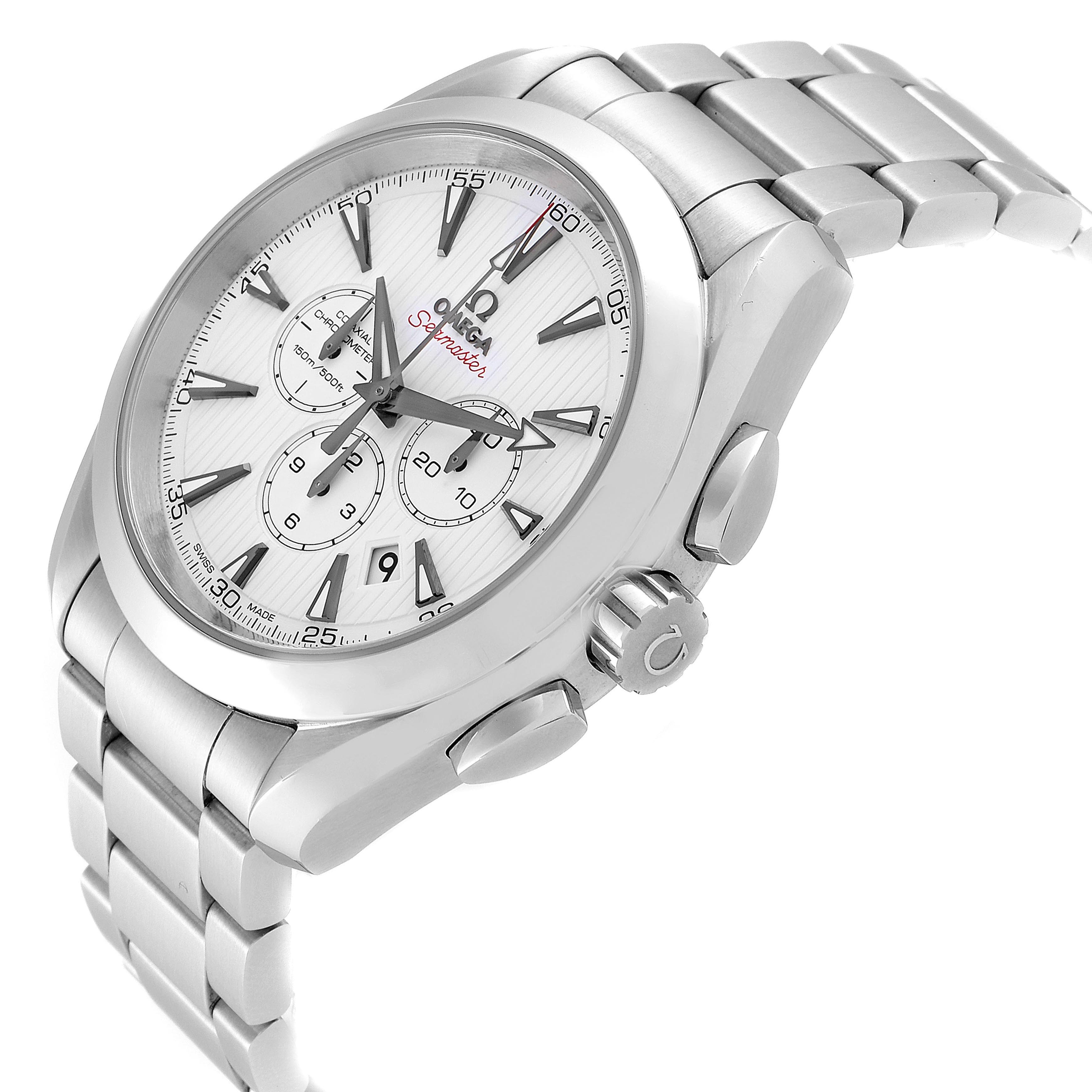 The Omega Aqua Terra 231.10.44.50.04.001 Men
s Stainless Steel White Dial 231.10.44.50.04.001 Men
s Stainless Steel White Dial watch is shown at a three-quarter angle, displaying the face, bezel, crown, and part of the bracelet.