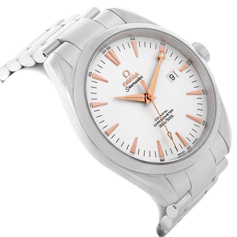 The image shows the Omega Aqua Terra 2503.34.00 Men
s Stainless Steel Silver Dial 2503.34.00 Men
s Stainless Steel Silver Dial model watch at a slight angle, highlighting the face, bezel, crown, and bracelet.