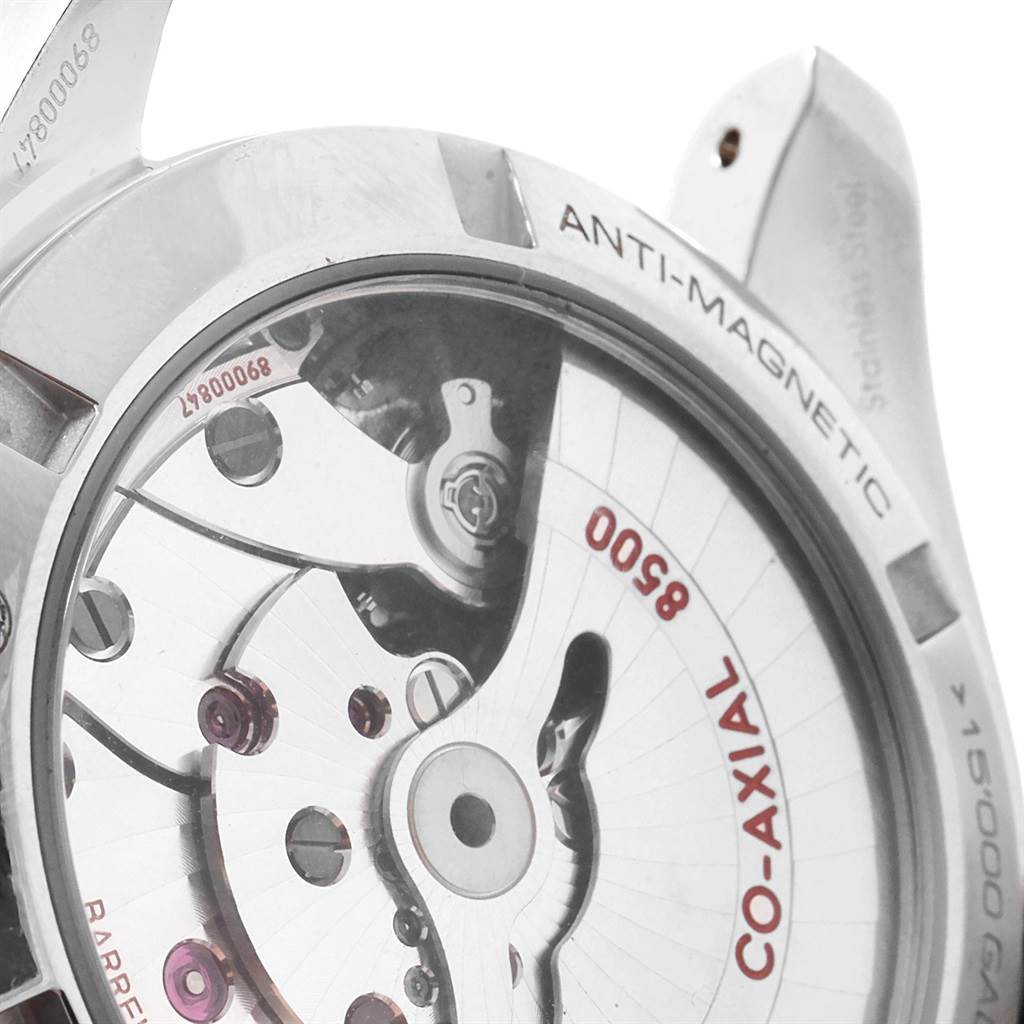 This is a close-up of the Omega Aqua Terra 231.10.39.21.03.002 Men's Stainless Steel Blue Dial 231.10.39.21.03.002 Men's Stainless Steel Blue Dial watch's back, showing its internal Co-Axial movement mechanism.