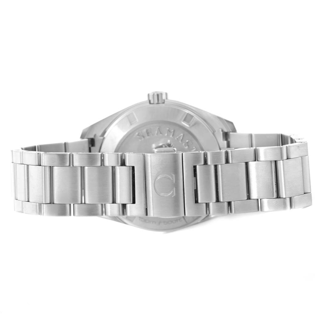 The image shows the back side and clasp of the stainless steel bracelet of the Omega Aqua Terra 231.10.39.60.06.001 Men's Stainless Steel Grey Dial 231.10.39.60.06.001 Men's Stainless Steel Grey Dial watch.