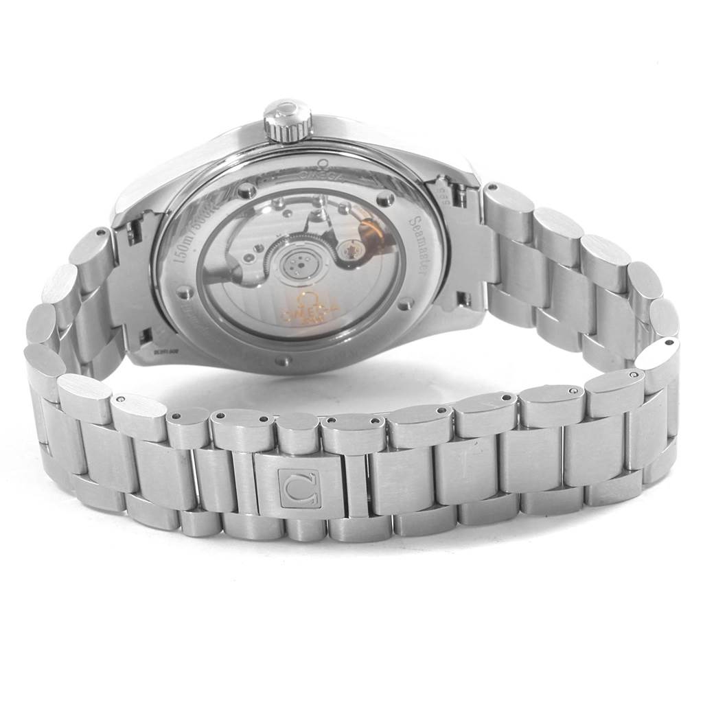 The image shows the back and the stainless steel bracelet of the Omega Aqua Terra 2503.80.00 Men's Stainless Steel Blue Dial 2503.80.00 Men's Stainless Steel Blue Dial watch model.