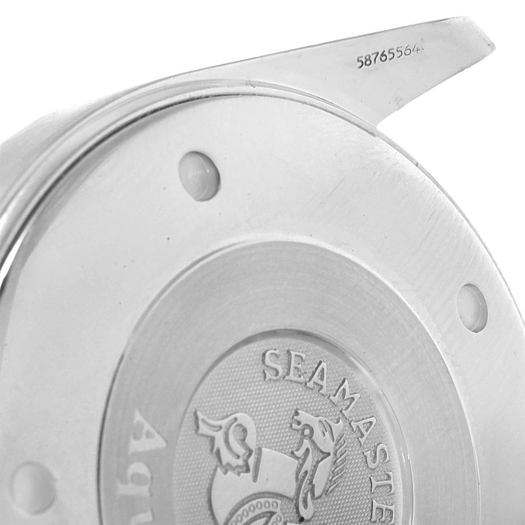 This image shows the case back of the Omega Aqua Terra 2317.30.00 Men's Steel and Gold (two tone) Silver Dial 2317.30.00 Men's Steel and Gold (two tone) Silver Dial Seamaster watch, including serial number and branding details.